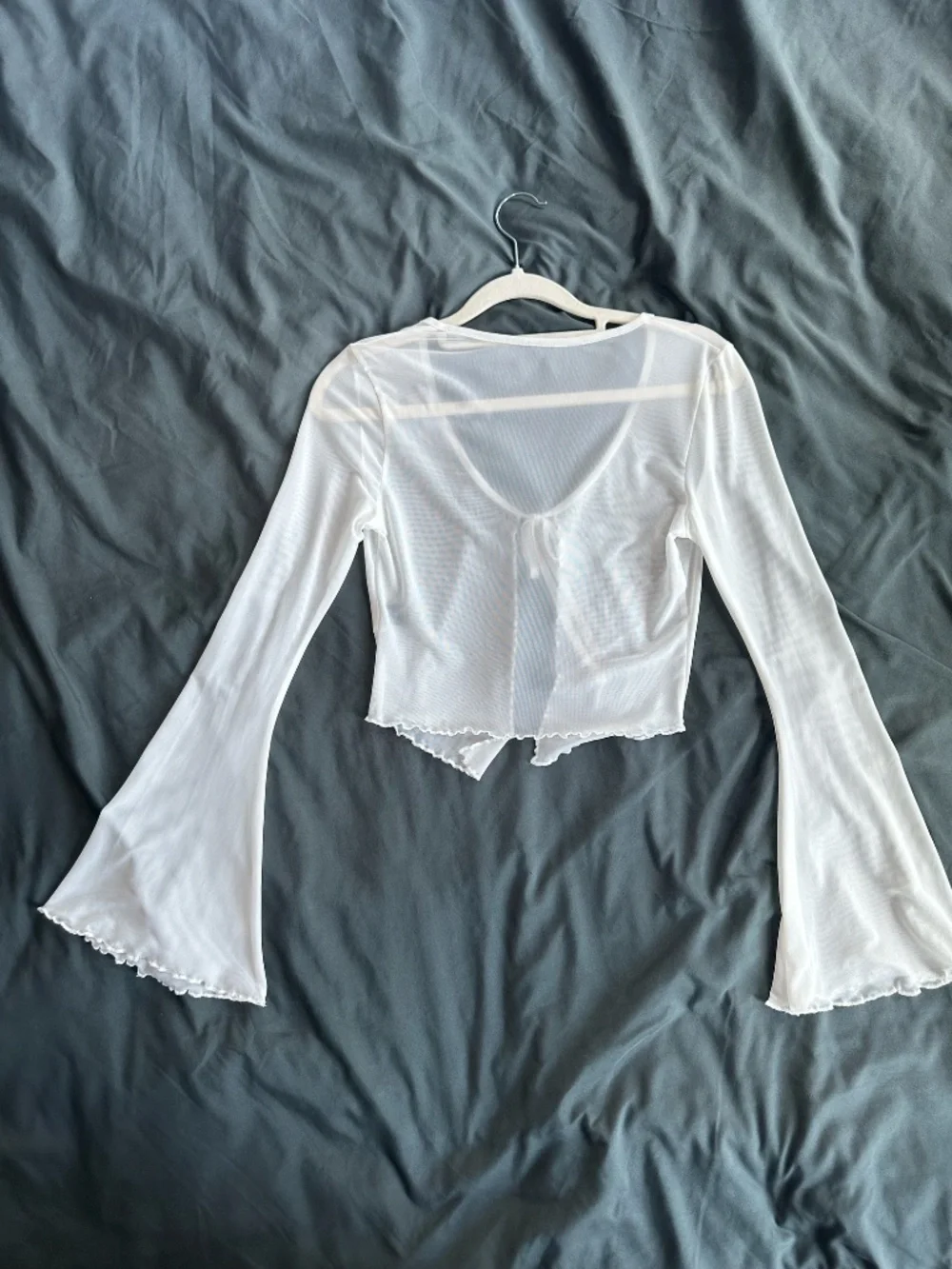 White Sheer Mesh Tie Front Top